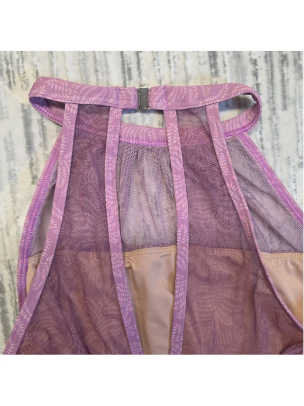 Baltogs Mauve Fern Shirred Mesh Halter Leotard Women's Sz M NEW